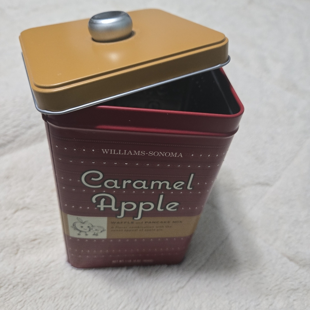 Williams Sonoma Caramel Apple Collector Tin with Lid, square, empty